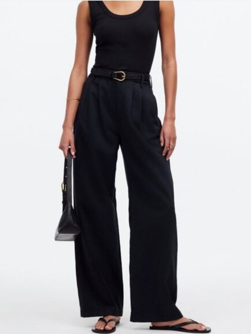 Madewell True Black The Petite Harlow Wide Leg Pant in Drapey Twill NH266 - 4P